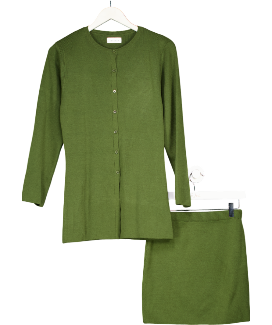 Topshop 2-piece Olive Green Knitted Button Through Top And Mini Skirt Co Ord UK S