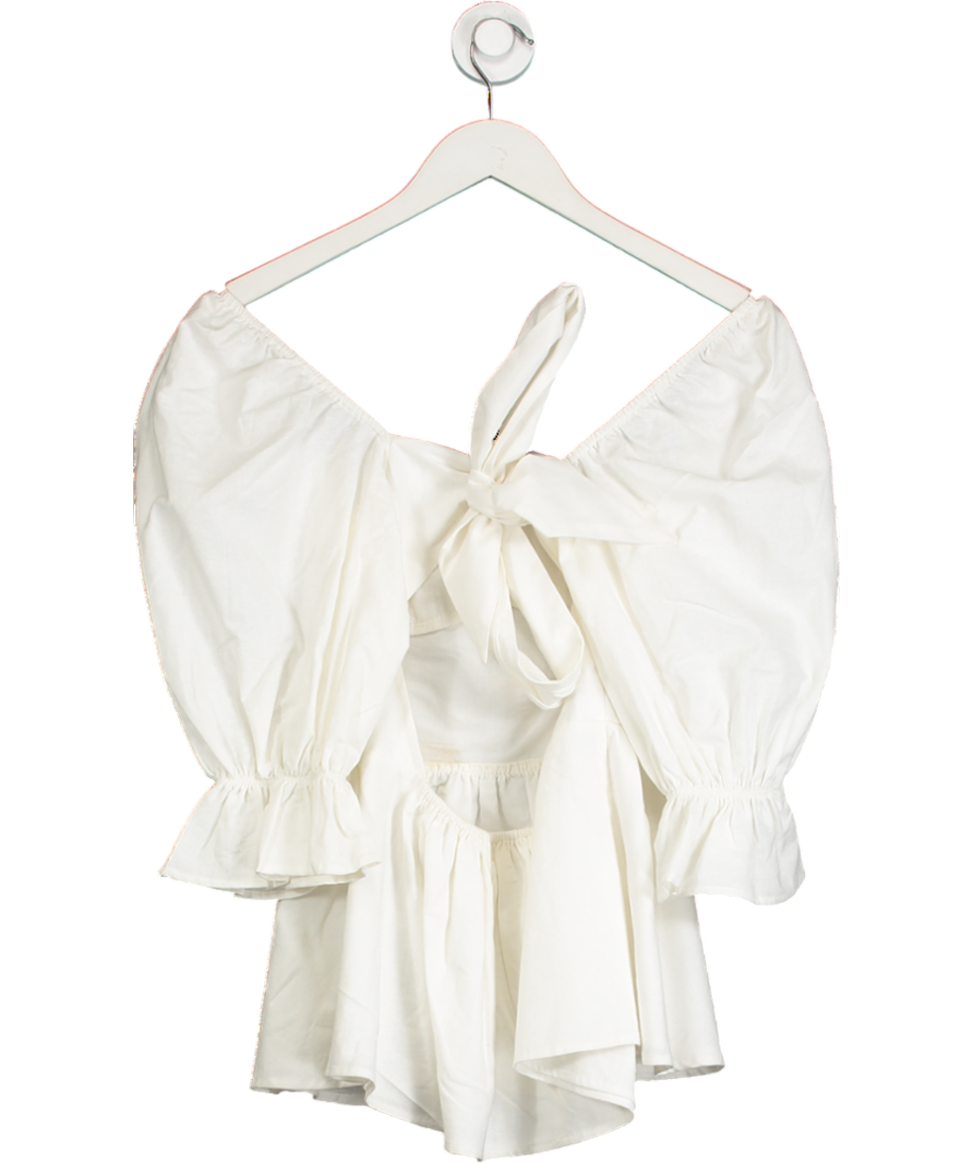 NA-KD White Linen Blend Tie Back Blouse UK 8