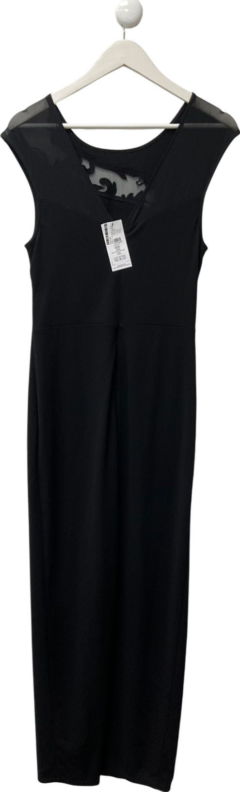 lipsy Black Lace Mesh Runched Maxi Dress UK 12