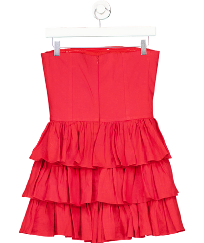 Labeca Red Mila Goji Linen Strapless Mini Ruffle Dress UK S