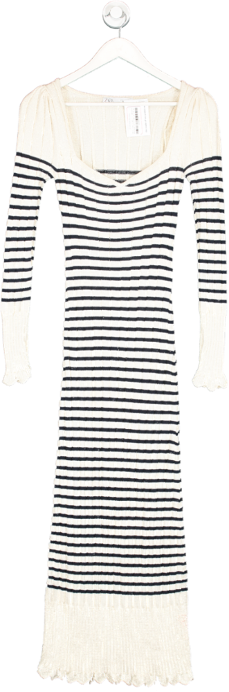 ZARA Cream Striped Ribbed Knit Dress UK S