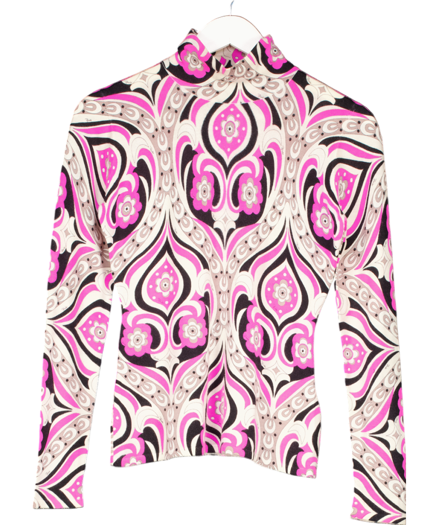 Emilio Pucci Multicoloured High Neck Pink Black And White Abstract Top UK 14