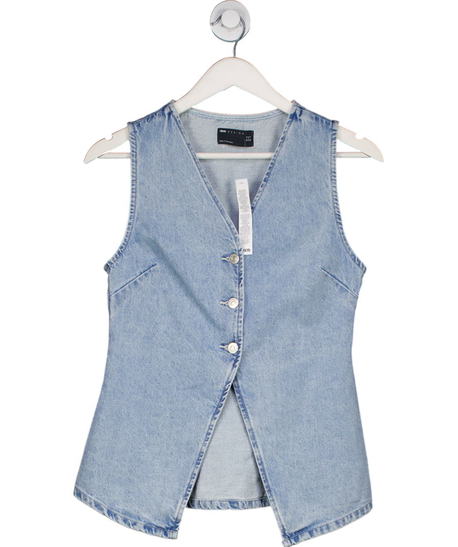 ASOS Blue Denim Waistcoat With Cinched Waist UK 8