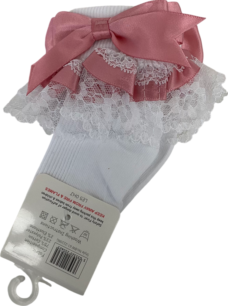 Nursery Time White Satin Bow Frilly Socks 3-6 Months