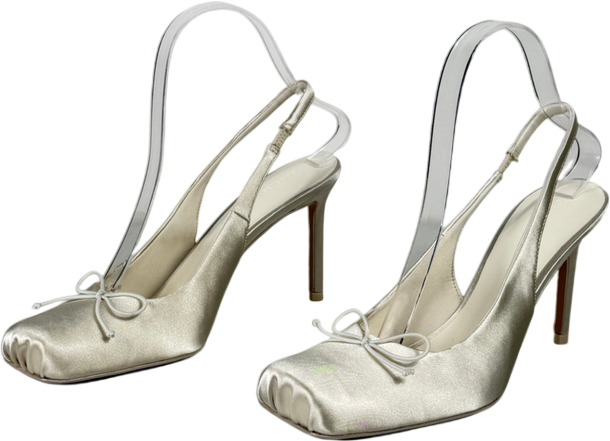 Charles & Keith Cream Satin Ruched Stiletto Slingback Pumps Chalk UK 4 EU 37