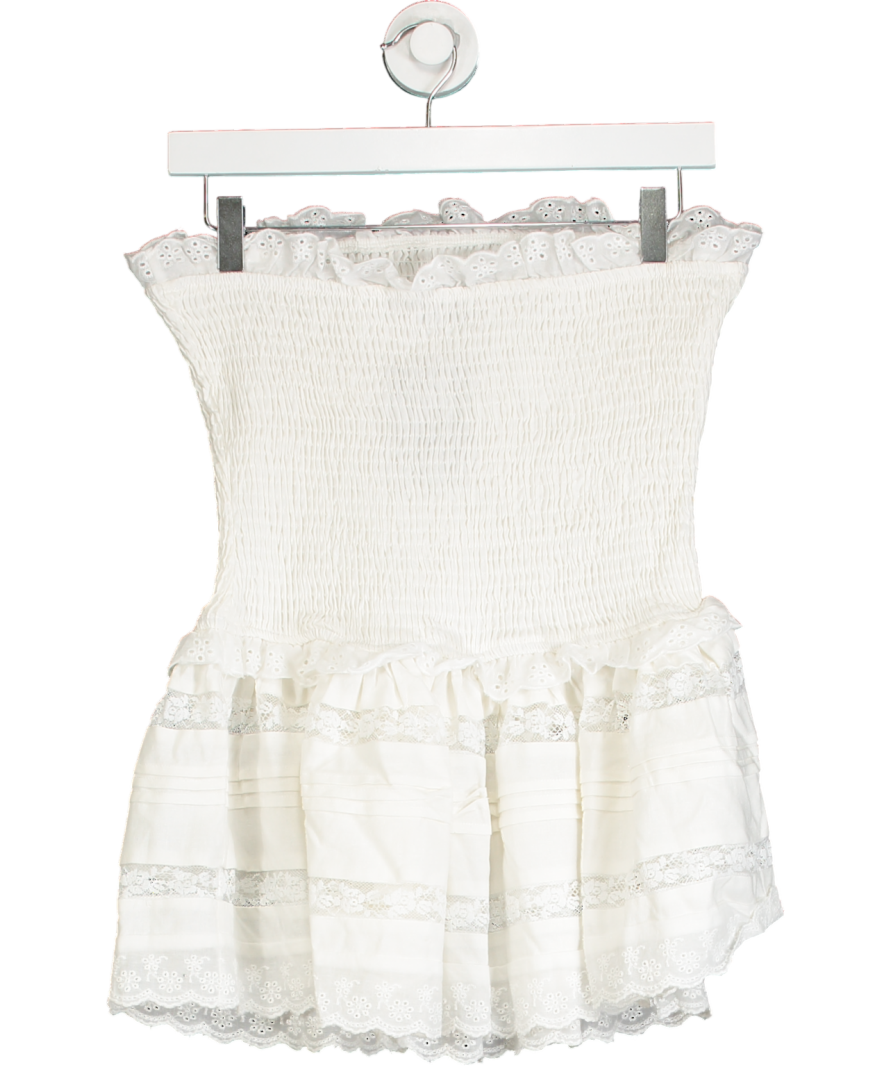 Peppermayo White Shirred Broderie Mini Dress UK S