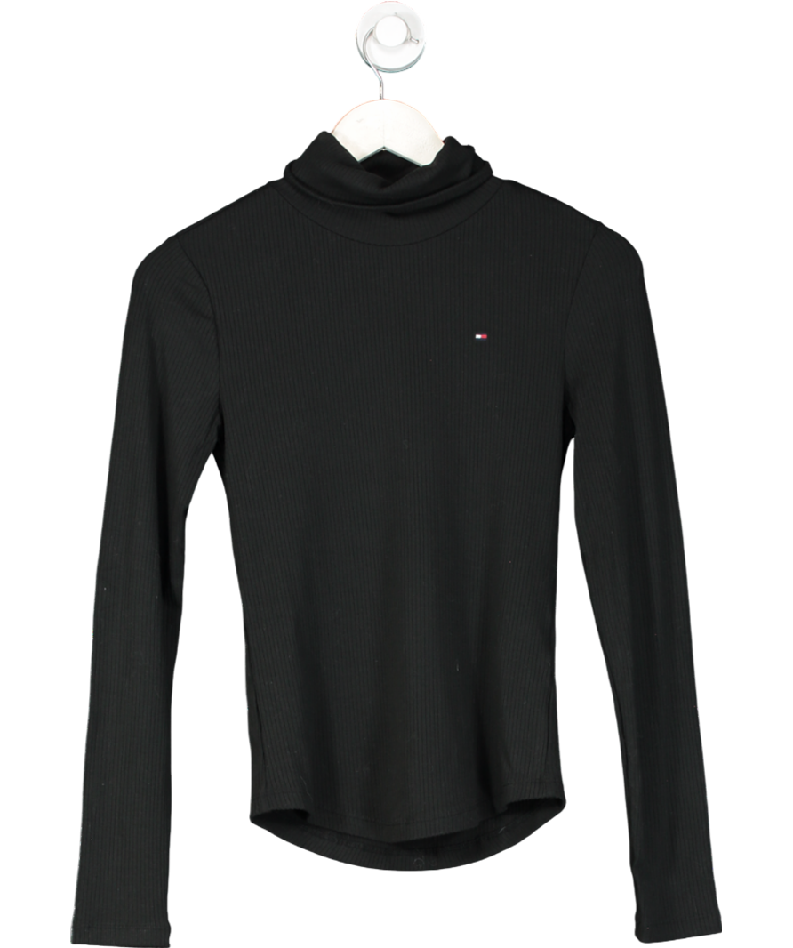 Tommy Hilfiger Black Ribbed Polo Neck Jumper UK XS