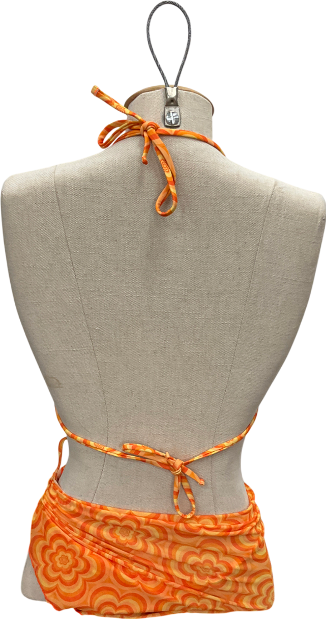 SHEIN Orange Pack Allover Floral Print Triangle Halter Bikini Set UK L