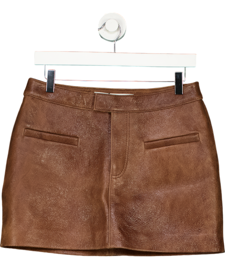 Oval Square Brown Rocky 100% Leather Skirt UK M