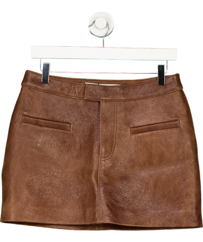 Oval Square Brown Rocky 100% Leather Skirt UK M