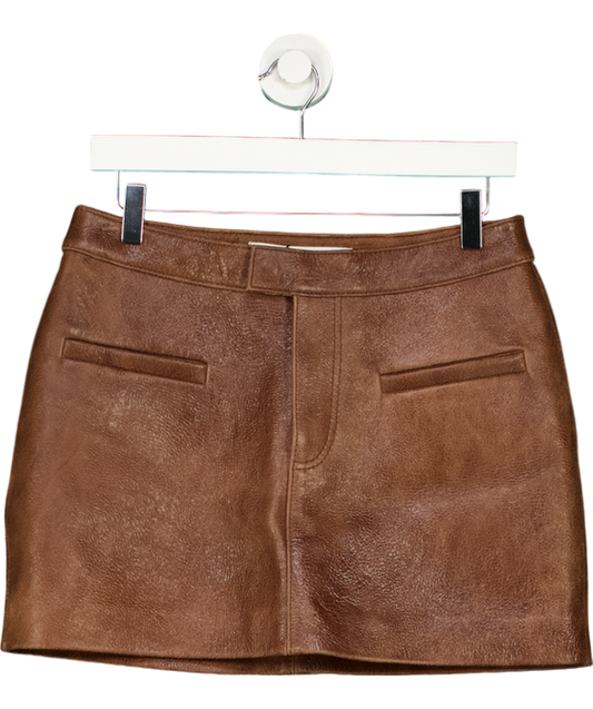 Oval Square Brown Rocky 100% Leather Skirt UK M