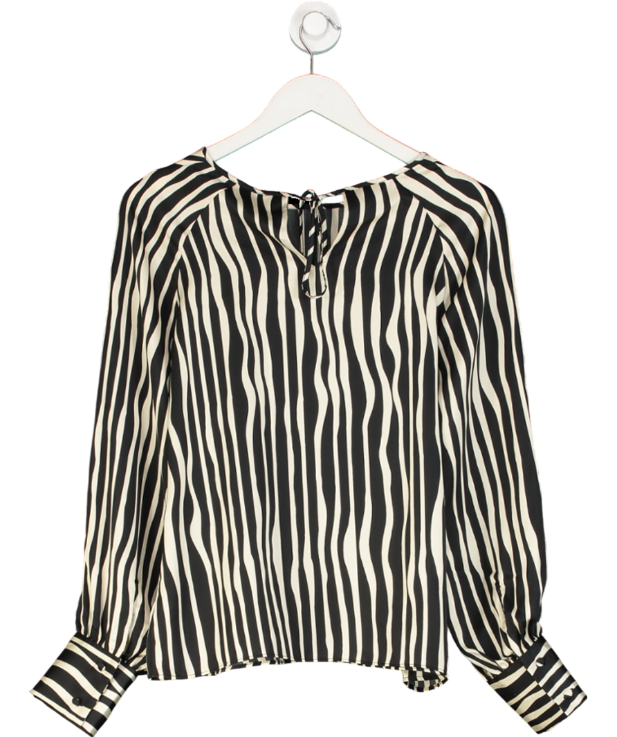 MANGO Black Striped Satin Top UK M