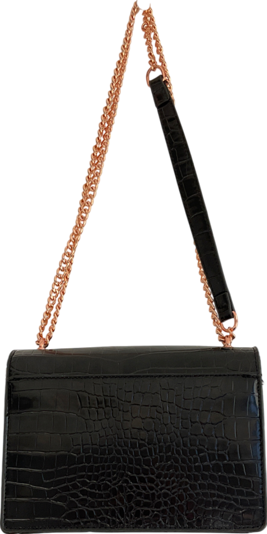 Abbot Lyon Tarifa Croc Shoulder Bag With Rose Gold Chain Detailing In Black - Embossed NA