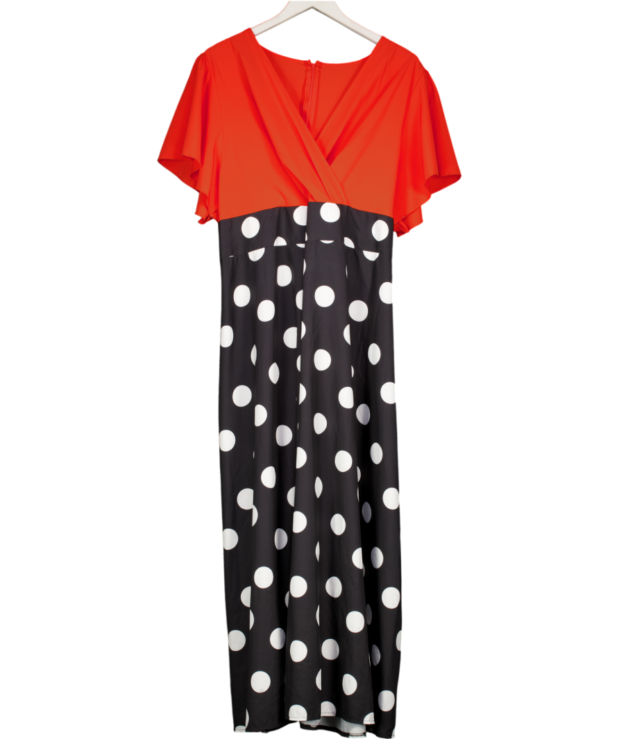Red Flutter Sleeve Polka Dot Maxi Dress UK 4XL