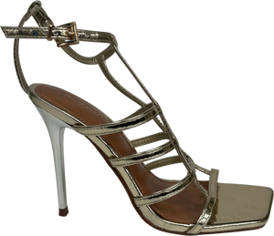 River Island Metallic Gold Strappy H-bar Heeled Sandals UK 3 EU 36