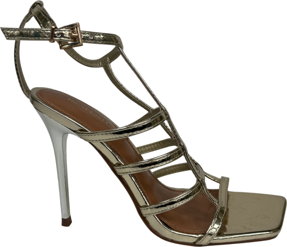 River Island Metallic Gold Strappy H-bar Heeled Sandals UK 3 EU 36 👠