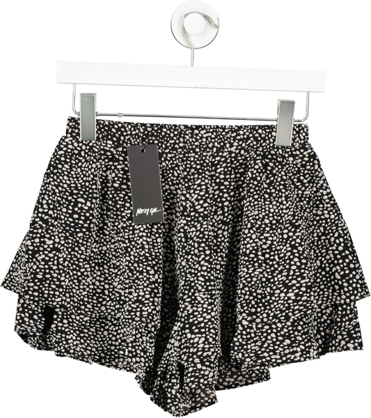 Nasty Gal Black Abstract Polka Dot Ruffle Tiered Shorts UK 8