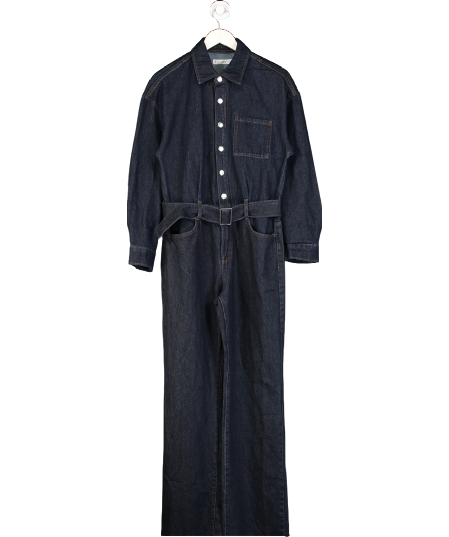 MANGO Belted Denim Jumpsuit - Dark Blue UK M