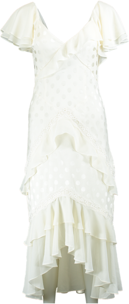 Three Floor Off White Frilled Polka Dot Dress UK 8