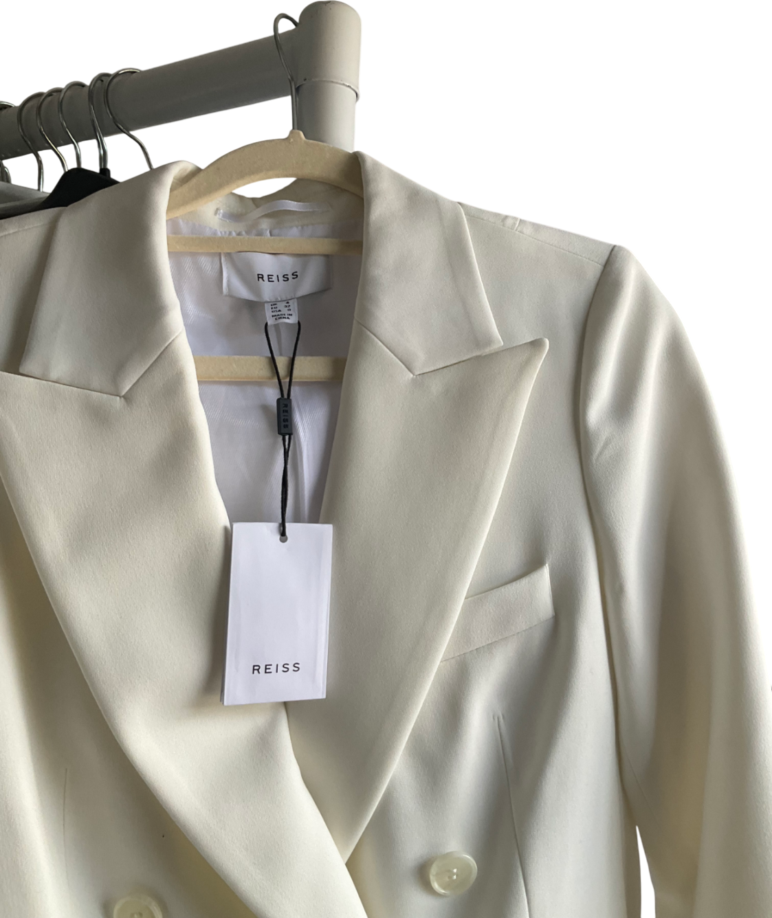 REISS White Sienna Double Breasted Crepe Suit Blazer UK 4