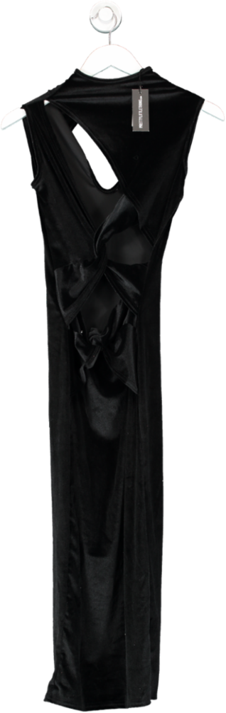 PrettyLittleThing Black Velvet High Neck Multi Cut Out Midaxi Dress UK 6