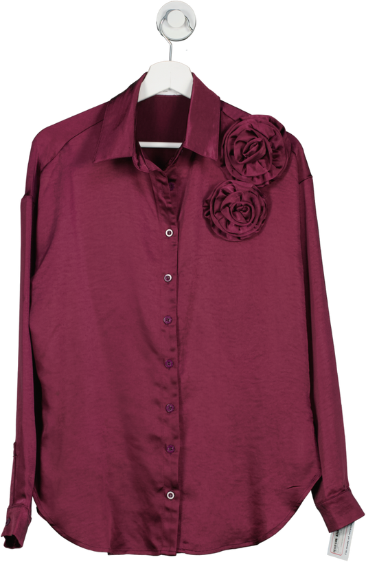 Club L Purple Satin Oversized Shirt With Flowers UK 8