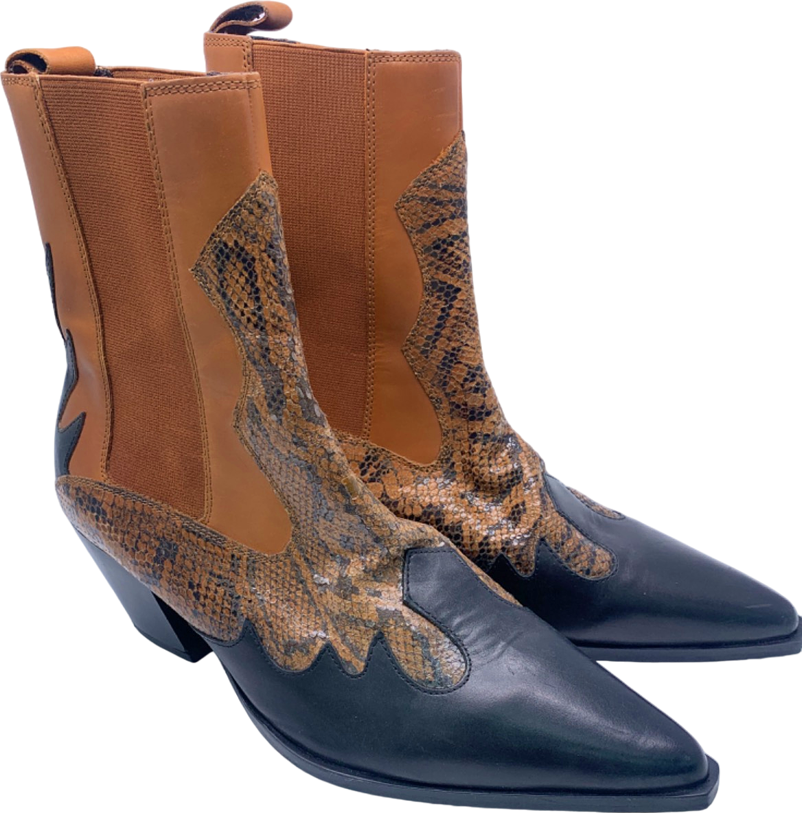 Brown and Black Snake Print Cowboy Boots UK 9