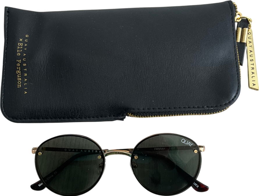 QUAY Metallic Farrah Round Frame Sunglasses With Soft Case One Size