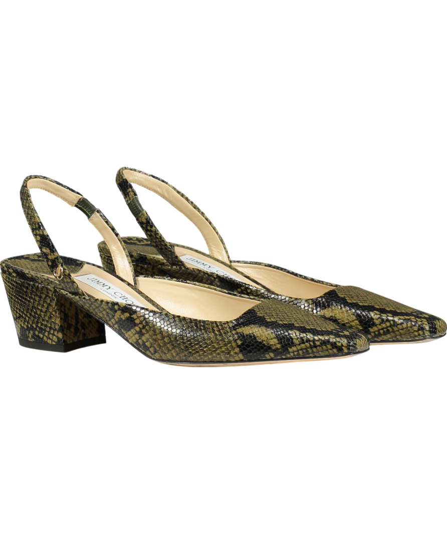 Jimmy Choo Green Snake Print Leather Pumps UK 7 EU 40 👠