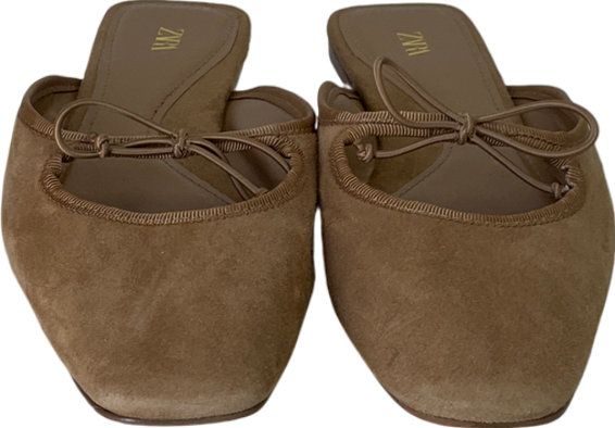 ZARA Beige Suede Bow Tie Flats UK 7 EU 40 👠
