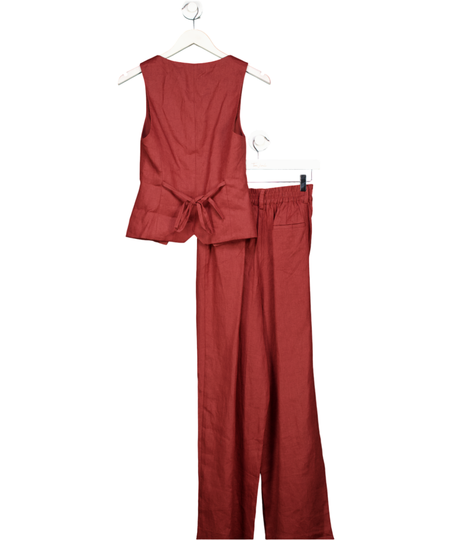 DISSH 2-piece Fran Sahara Red Linen Vest & Tailored Wide Leg Trouser Set UK 6
