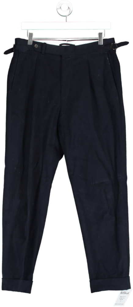Tessuti Sondrio Blue Navy Cotton Suit Trousers W40
