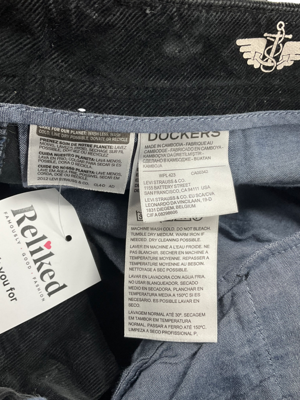 dockers Black Corduroy Trousers UK 10