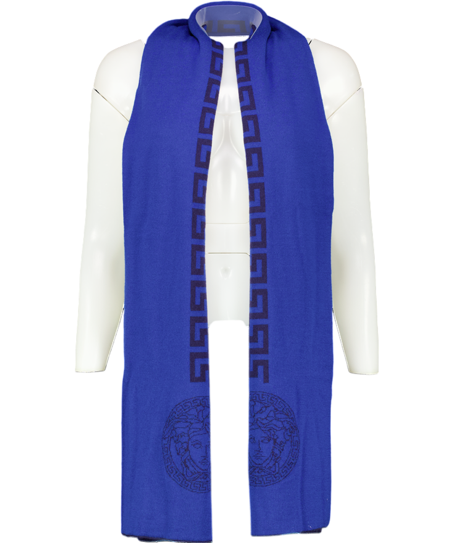 Versace Navy Blue / Blue 100% Wool Medusa Scarf