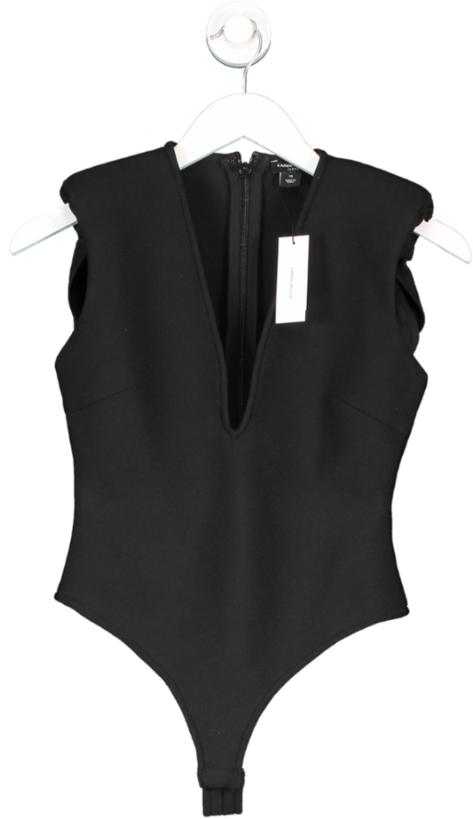Karen Millen Black Petite V Neck Bandage Knit Bodysuit UK XS