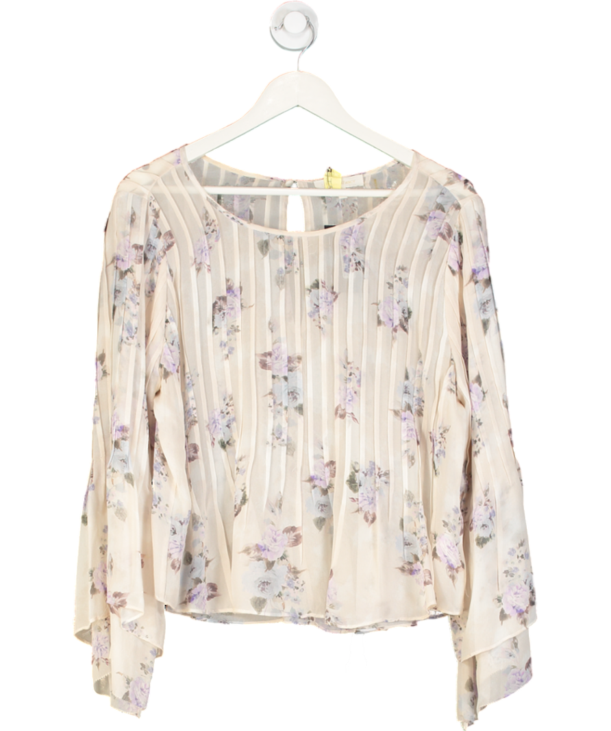 loveshackfancy Cream Silk Rose Print Long Sleeve Blouse UK L