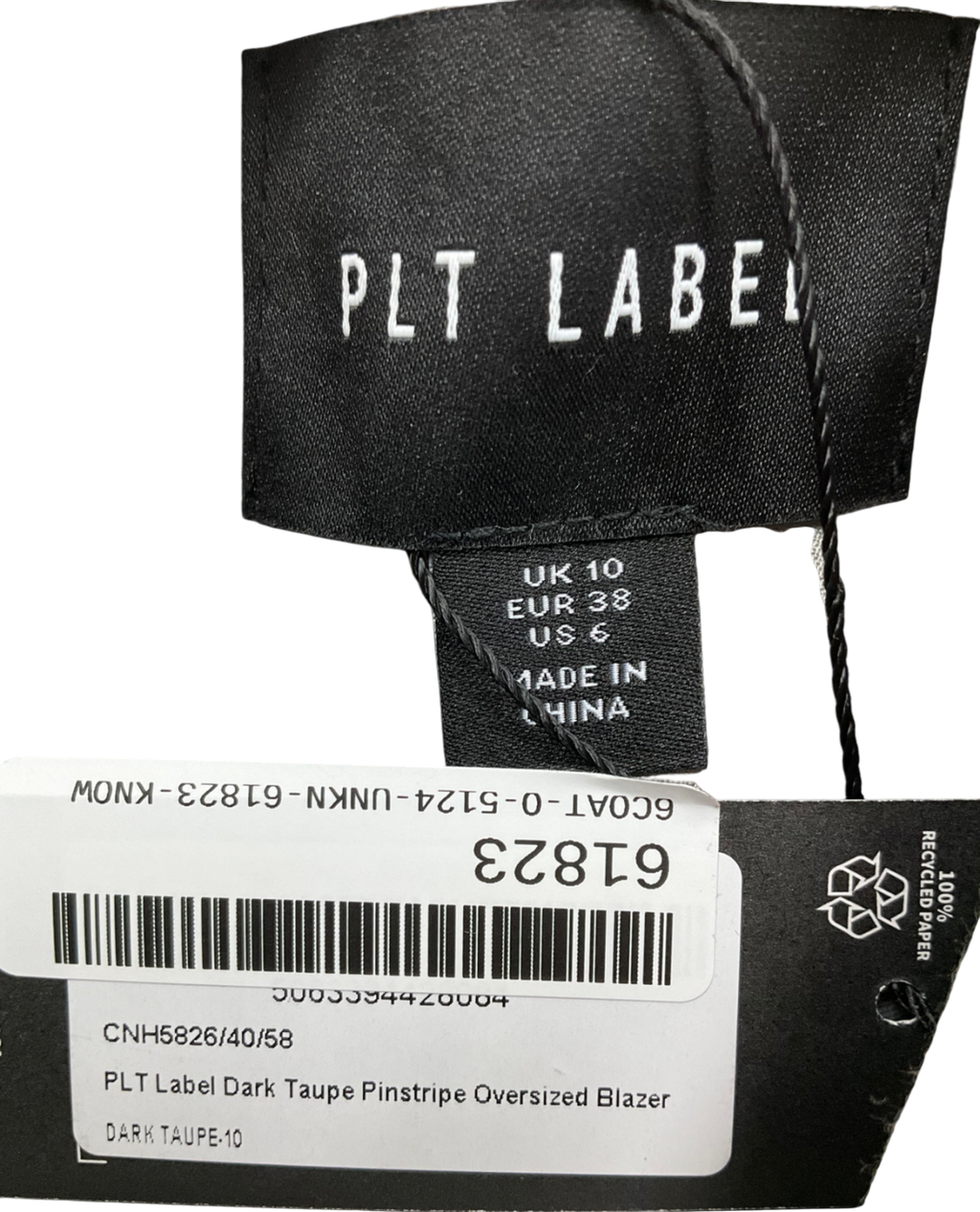 P.L.T Beige Plt Label Dark Taupe Pinstripe Oversized Blazer UK 10