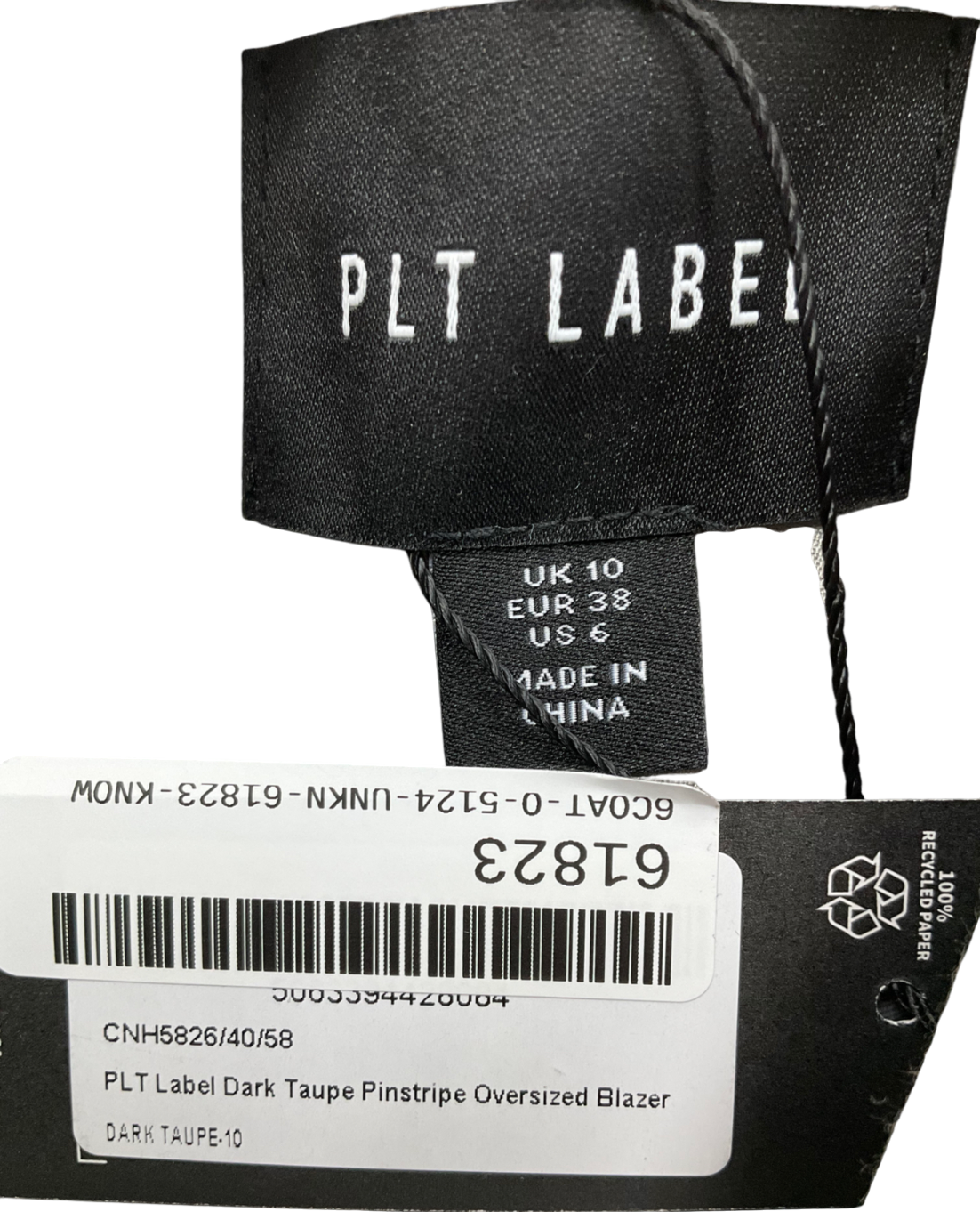 P.L.T Beige Plt Label Dark Taupe Pinstripe Oversized Blazer UK 10