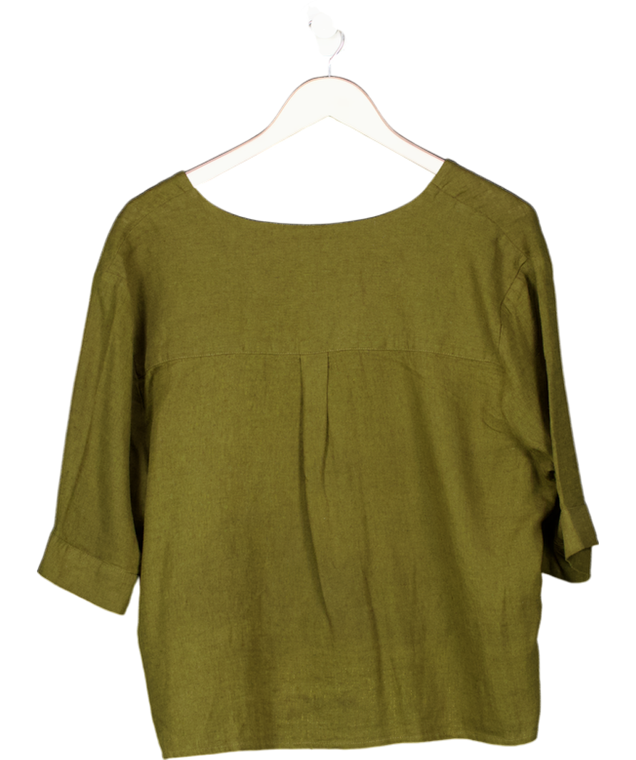 Nobody's Child Bobbie Boxy Green Linen-blend V-neck Shirt UK 12