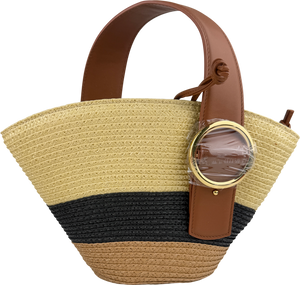 Parisa Wang Natural Raffia / Brown Audrey Fan Bag