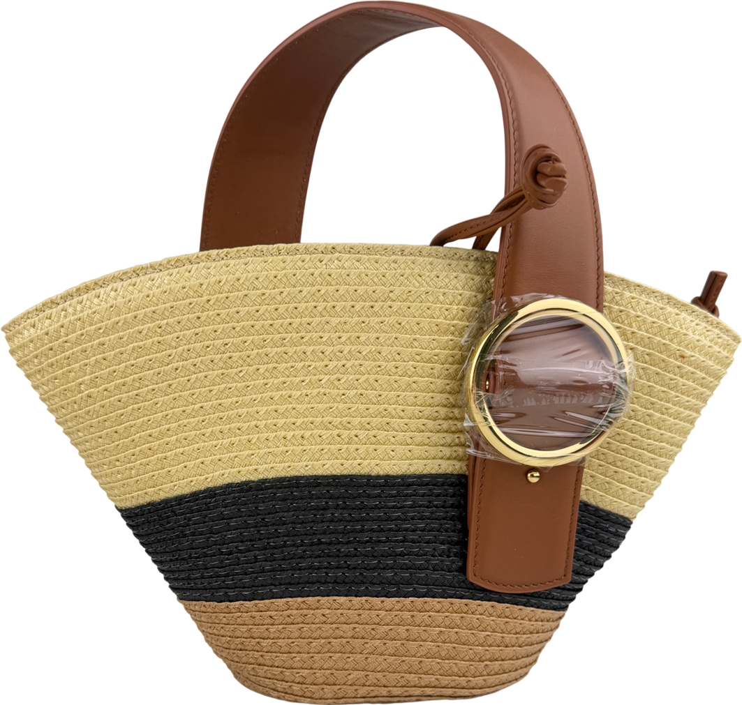 Parisa Wang Natural Raffia / Brown Audrey Fan Bag