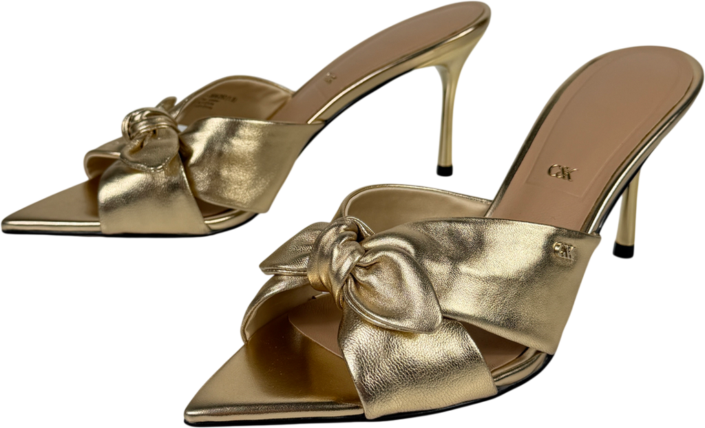 Charles & Keith Jayce Metallic Leather Stiletto Mules - Gold UK 6 EU 39 👠