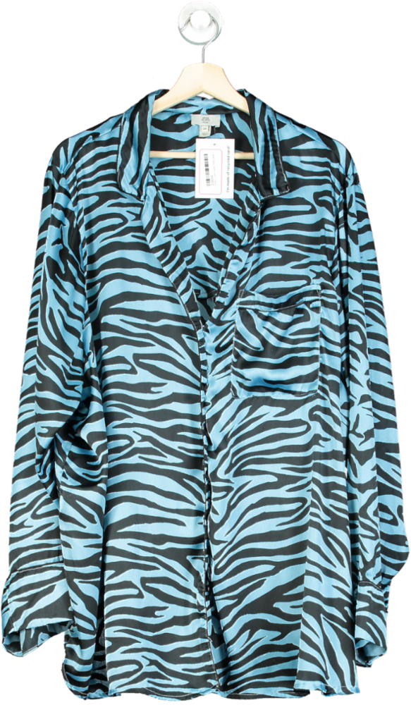 River Island Blue Zebra Print Button Up Shirt UK 26