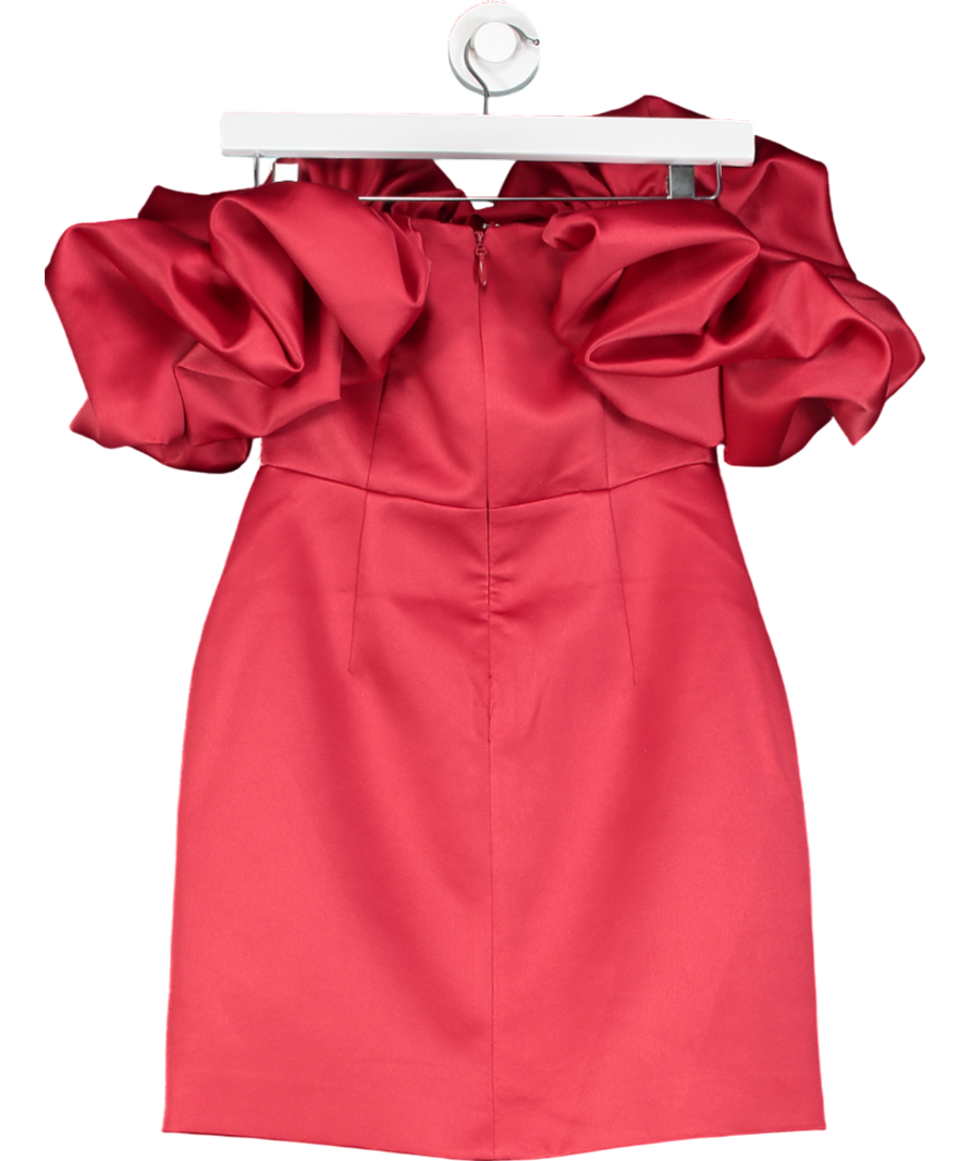Lavish Alice Red Scarlet Satin Pleated Corset Puff Sleeve Mini Dress UK 6