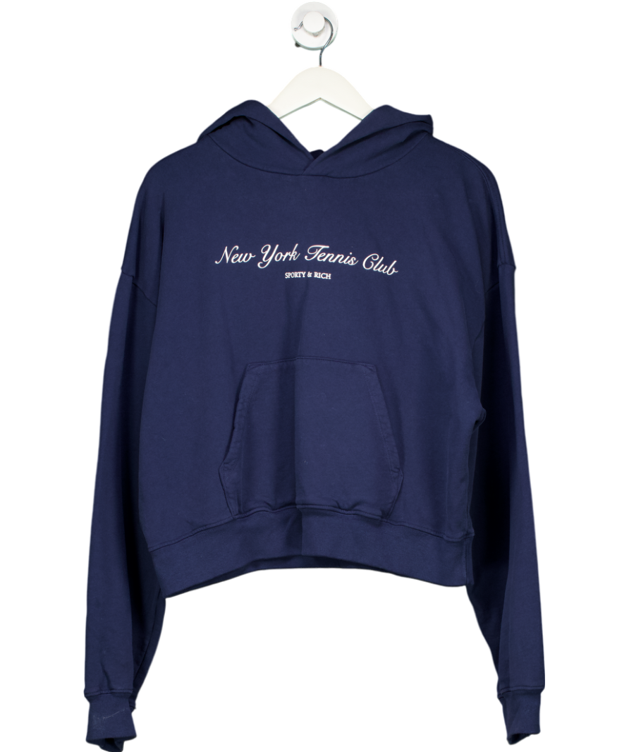 Sporty & Rich Blue New York Tennis Club Navy Hoodie UK L