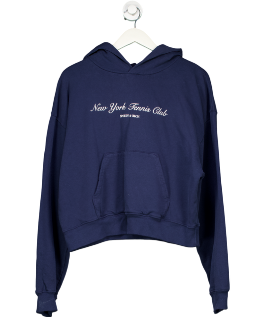 Sporty & Rich Blue New York Tennis Club Navy Hoodie UK L