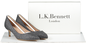 LK Bennett Grey Glitter Kitten Heel Court Shoes UK 3 EU 36