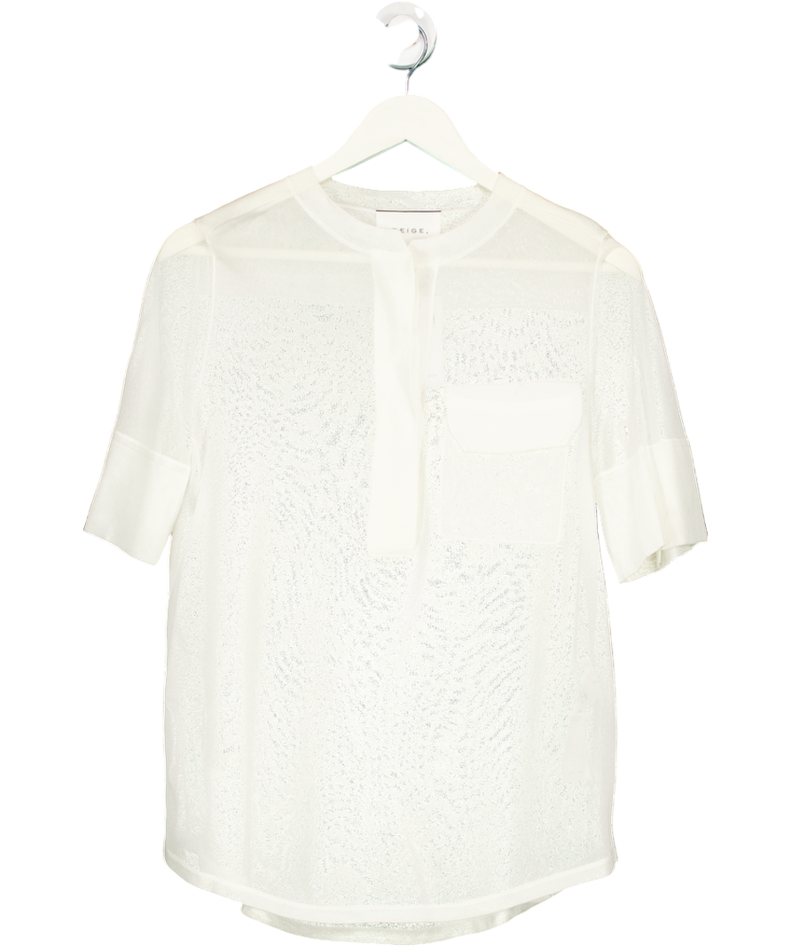 Beige Brand Cream Sheer Button Up Blouse UK 6