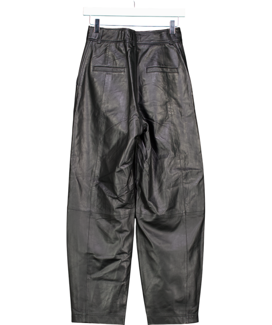 Warehouse Black Real Leather Barrel Trousers UK 6
