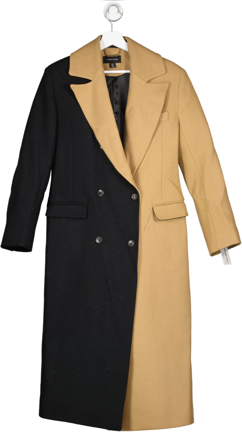 Karen Millen Black Italian Virgin Wool Colour Block Strong Shoulder Coat UK 8